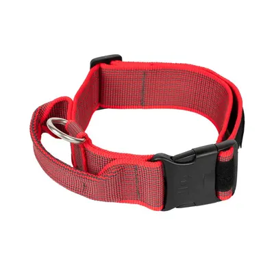 Zgarda caini Julius K-9, rosie, reglabila, cu maner, 38-53 cm x 4 cm