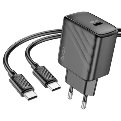 Set Incarcator pentru iPhone 15/16 si Android, Adaptor Hoco CS22A + Cablu Type-C 1m, Incarcare rapida PD30W, Negru Engros