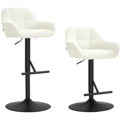 HOMCOM Lot de 2 taburete de bar, scaune de bar, înălțime reglabilă, material textil efect in și bază din oțel, 52,5 x 53 x 86,5-108 cm, crem | Aosom Romania