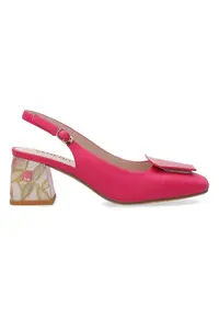 Pantofi slingback din piele uni cu toc masiv
