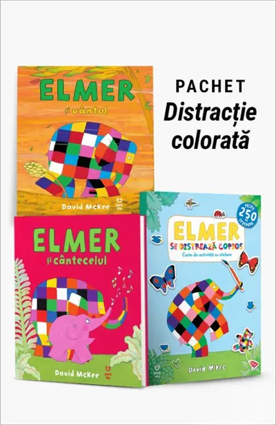 Pachet Distracție colorată. Elmer și vântul/Elmer și cântecelul/Elmer se distrează copios