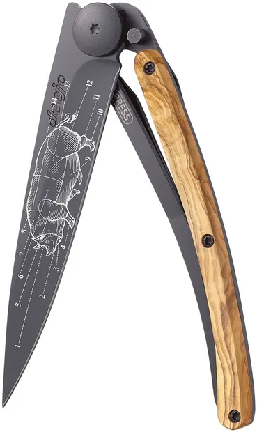 Cuțit de buzunar Deejo Olive Wood - Primes Cuts, 37 g