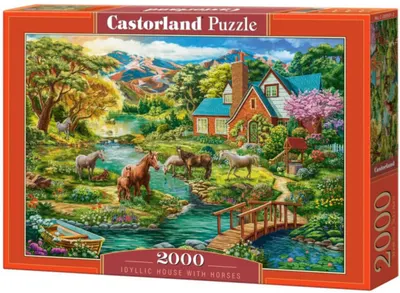 Puzzle Castorland din 2000 piese - Casă idilică cu cai