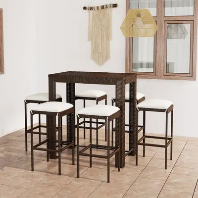 Gossi set mobilier bar de gradina cu perne, 7 piese, maro, poliratan