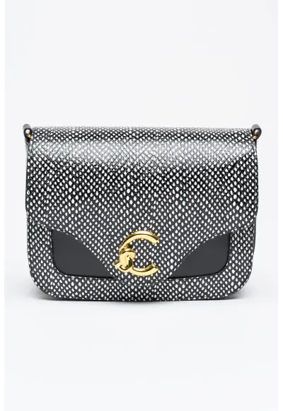 Geanta crossbody din piele cu imprimeu C-Me - Negru/Alb optic