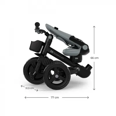 Tricicleta pentru copii Kinderkraft Aveo 2 Plus Grey pliabila, cu scaun reglabil si reversibil, suport picioare, controlul directiei