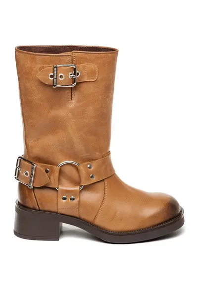 Cizme mid-calf de piele - Caramel