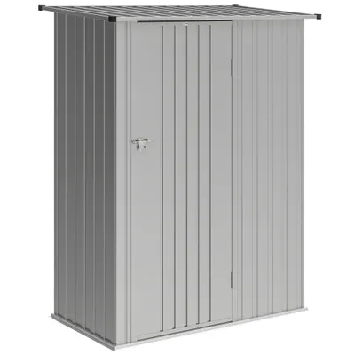 Outsunny Șopron de Grădină 1,07m² din Oțel Galvanizat, Depozit pentru Unelte cu Ușă Blocabilă și Acoperiș Înclinat, 142x86x189 cm, Argintiu | Aosom Romania