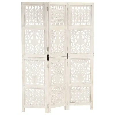 vidaXL Paravan cameră sculptat manual 3 panouri alb 120x165 cm mango