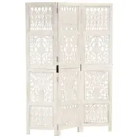 vidaXL Paravan cameră sculptat manual 3 panouri alb 120x165 cm mango