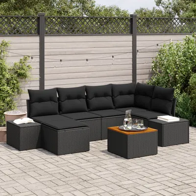 Gossi set de canapea de gradina cu perne negru poliratan acacia