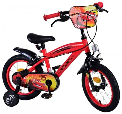 Bicicleta pentru copii EL Disney Cars 14 inch FW, frana de mana pe ambele roti, scaun si ghidon reglabil, roti gonflabile, stopuri reflectorizante