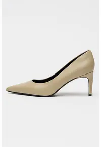 Pantofi din piele cu varf ascutit si toc stiletto - Bej inchis