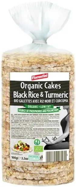 Gustări organice cu orez negru și turmeric, 100 g, Fiorentini