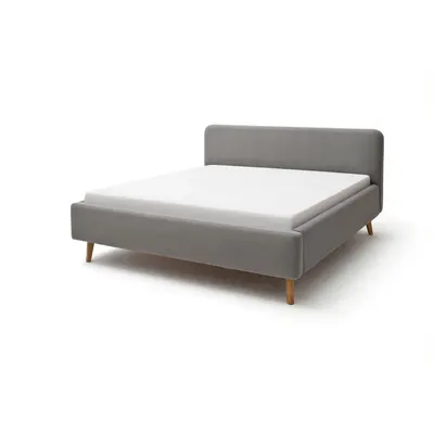 Pat matrimonial gri tapițat cu spațiu de depozitare cu somieră 180x200 cm Mattis – Meise Möbel