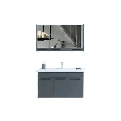 Set mobilier baie Sofia suspendat 3 piese gri inchis 100 cm