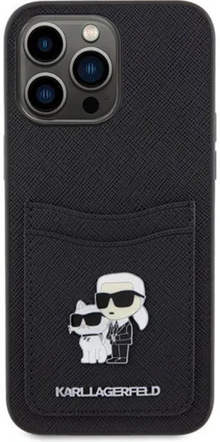 Husă Karl Lagerfeld - PU Saffiano Card Slot Metal, iPhone 15 Pro, negru