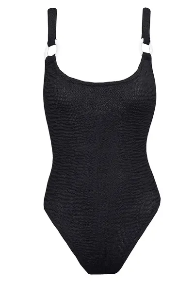 Costum de baie intreg cu inele decorative - Negru