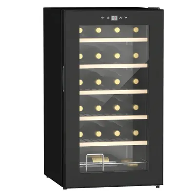 HOMCOM Frigider de Vinuri pentru 24 de Sticle de Sine Statator cu Usa de Sticla Frigider de 65 de litri cu o Singura Zona de Racire a Vinurilor cu Comenzi Digitale cu Ecran Tactil si Lumina LED Negru | Aosom Romania