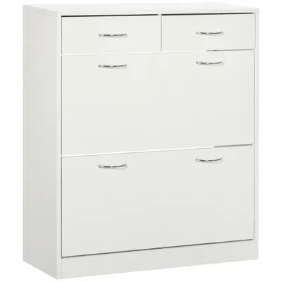 HOMCOM Etajeră pentru Pantofi, 12 Perechi, cu 2 Rafturi Interioare Reglabile și 2 Sertare, din Lemn, 80x30x91.5 cm, Alb | Aosom Romania