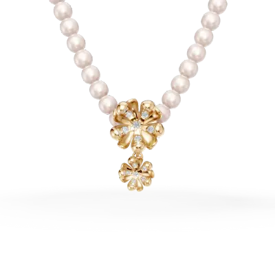 Colier cu pandantiv floare de tei din aur galben cu perle de cultura de 46.15ct si diamante de 0.12ct