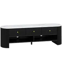 HOMCOM Corp TV 140 cm, pentru televizoare de 165 cm, efect marmură, 3 sertare cu fronturi canelate, 2 rafturi, negru | Aosom Romania