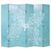 vidaXL Paravan cameră pliabil, albastru, 228 x 170 cm, fluture