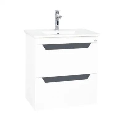 Set Baza cu front MDF si Lavoar, seria 056, 60 cm, suspendata cu sertare, alb + antracit