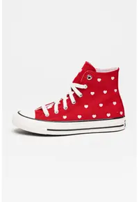 Tenisi mid-high cu imprimeu cu inimi Chuck Taylor All Star - Rosu inchis/Roz pal