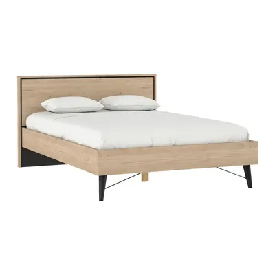 Pat matrimonial în culoare naturală cu aspect de lemn de stejar cu somieră 140x200 cm Ry – Tvilum