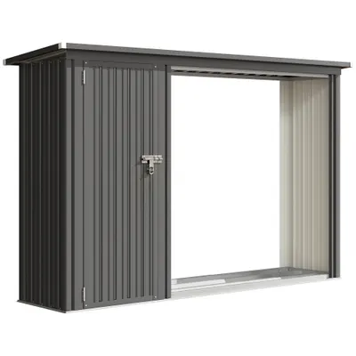 Outsunny Magazie pentru Lemne cu Acoperiș Înclinat, 235x67x149 cm, Gri Închis | Aosom Romania