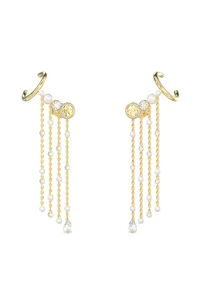 Cercei cu siraguri - zirconia si Mother of Pearl - Alb/Auriu