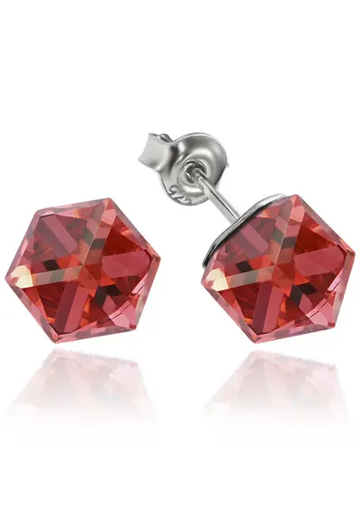 Cercei Argint 925 placat cu rodiu cu cristale Swarovski® Cubic 6mm - Surub - Rosu/Portocaliu