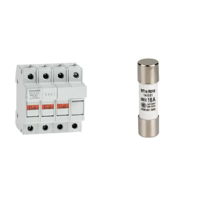 Pachet de Protectie Esentiala pentru Sisteme Trifazate cu Neutru: Soclu Siguranta Fuzibila 10x38 3P+N 32A + Siguranta Fuzibila 10x38 2A