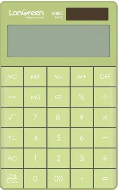 Calculator Deli LonGreen - EM412, 12 dgt, de birou, verde
