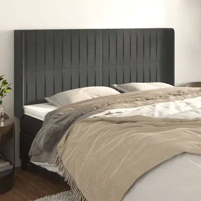 vidaXL Tăblie de pat cu aripioare gri închis 163x16x118/128 cm catifea