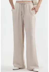 Pantaloni dama - picior larg - piatra naturala - poliester - croiala ampla