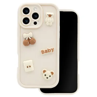Husa pentru Apple iPhone 16 Pro Max, OEM, Ultra Trendy 3D Bear, Bej