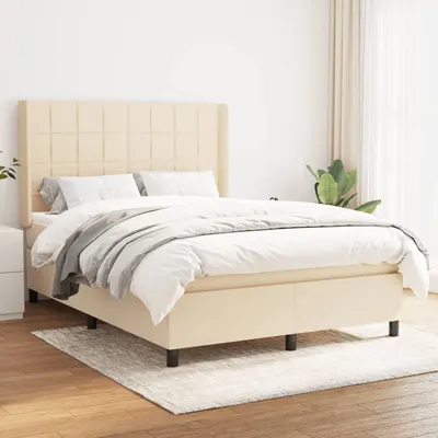 Gossi pat continental cu saltea, crem, 140x200 cm, material textil