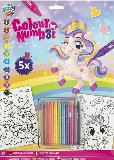 Set de pictură pe numere Moxy - Unicorn, cu creioane colorate