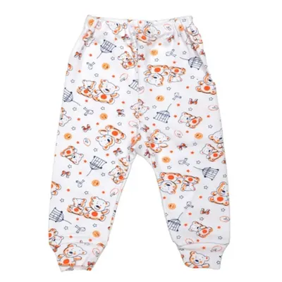 Pantaloni cu manseta RB08 alb/imprimeu ursuleti, Rombaby | 12/18 luni