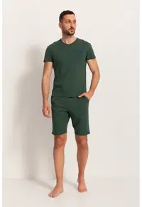Pijama scurta din amestec de modal cu decolteu in V Anton - Verde inchis