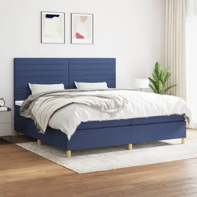 Gossi pat box spring cu saltea, albastru, 200x200 cm, textil