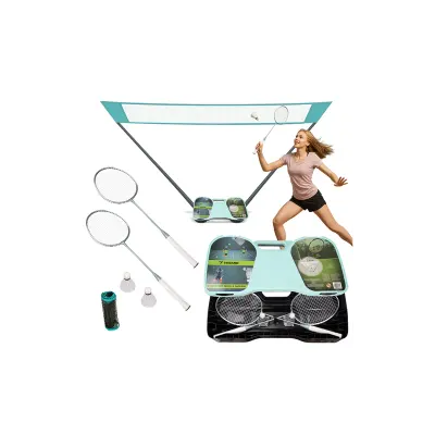 Set de badminton 4 in 1, pliabil, 2 rachete din aluminiu, valiza transport, 285x155 cm, paleta 66x20 cm