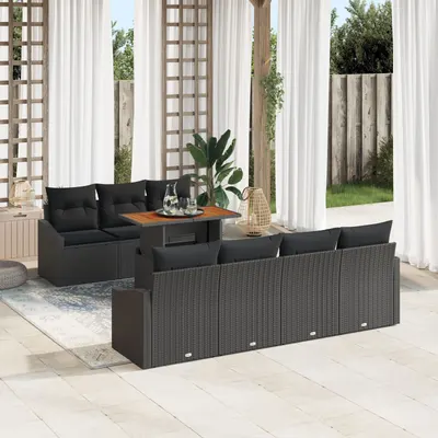 Gossi set de canapea de gradina cu 8 piese si perne negre din ratan poliester