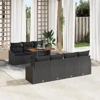 Gossi set de canapea de gradina cu 8 piese si perne negre din ratan poliester