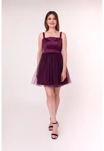 Rochie scurta evazata Dark Orchid - Visiniu