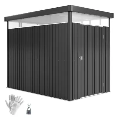 Outsunny Magazie de Grădină cu Luminator Superior din Acril și Orificii de Drenaj, 162x259x201 cm, Gri Închis | Aosom Romania