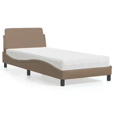 vidaXL Pat cu saltea, Dover, cappuccino, 90x200 cm piele ecologică