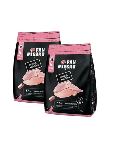 PAN MIĘSKO Pui cu iepure pentru pisoi crochete XS 2x400 g